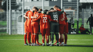 a soccer team in the field