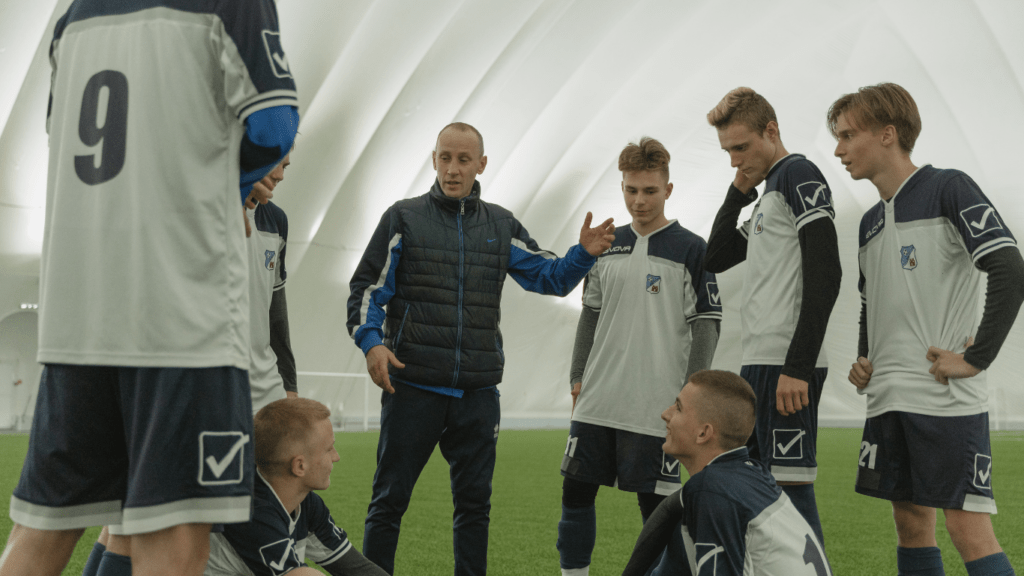 a soccer team in the field